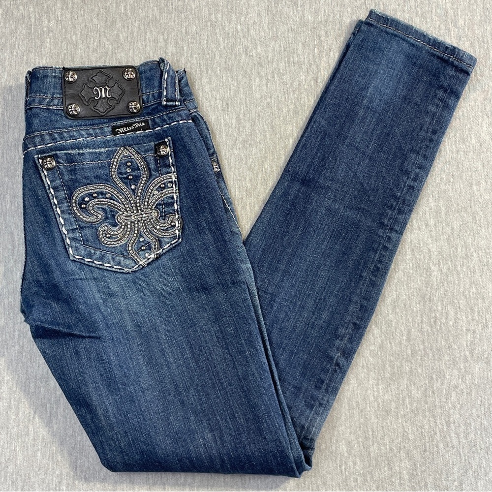 Miss Me Blue Skinny Jeans with Silver Embellishments